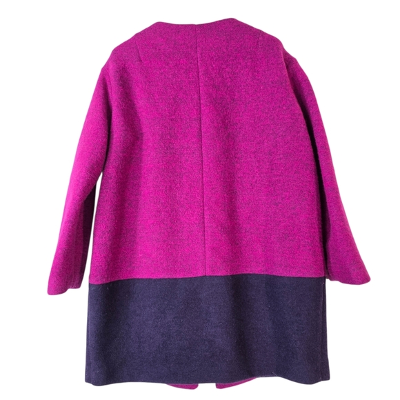 Marimekko collarless Pink and Dark Blue Wool snapbutton Coat - Picture 2 of 12